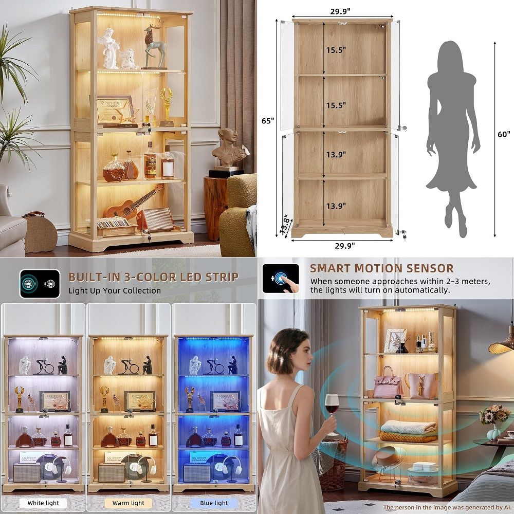Collectible & Vintage Dolls For Wedding - Lemari Pajangan Kaca Farmhouse dengan Pintu,